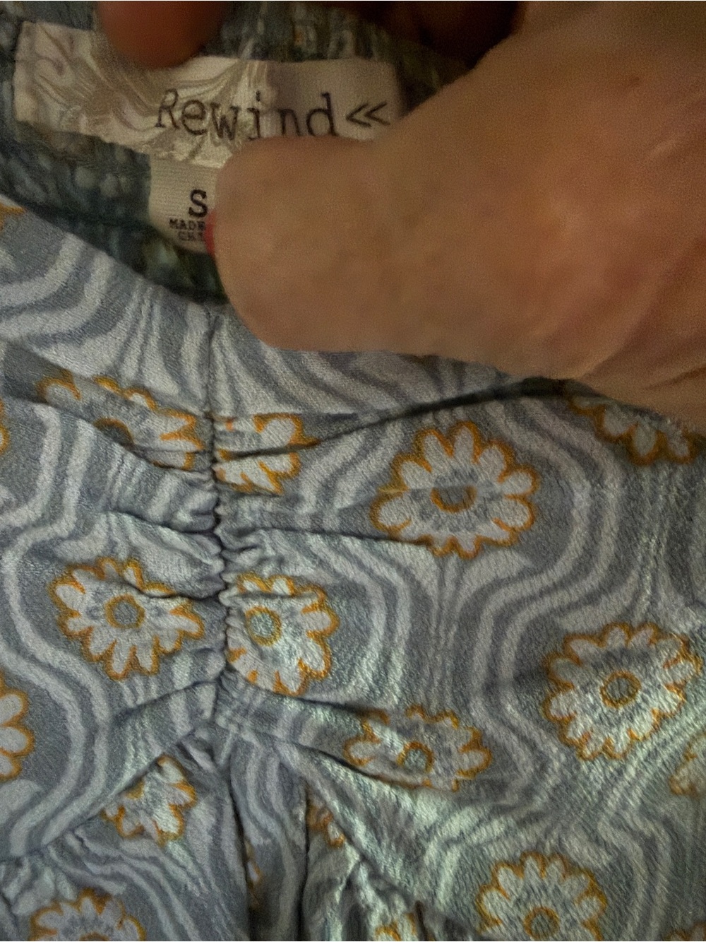 Rewind Blue Floral Smocked Blouse with Mustard Accents - Picture 2 of 6